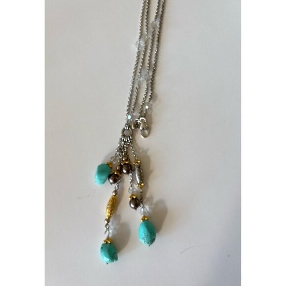 Brighton PERSIANA Y Drop Necklace Gold Silver Faux Turquoise  Brighton PERSIANA Y Drop Necklace Gold Silver Faux Turquoise Long Chain 34\